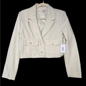 Jason Wu Cream Pinstripe Women's Cropped Blazer Size Medium